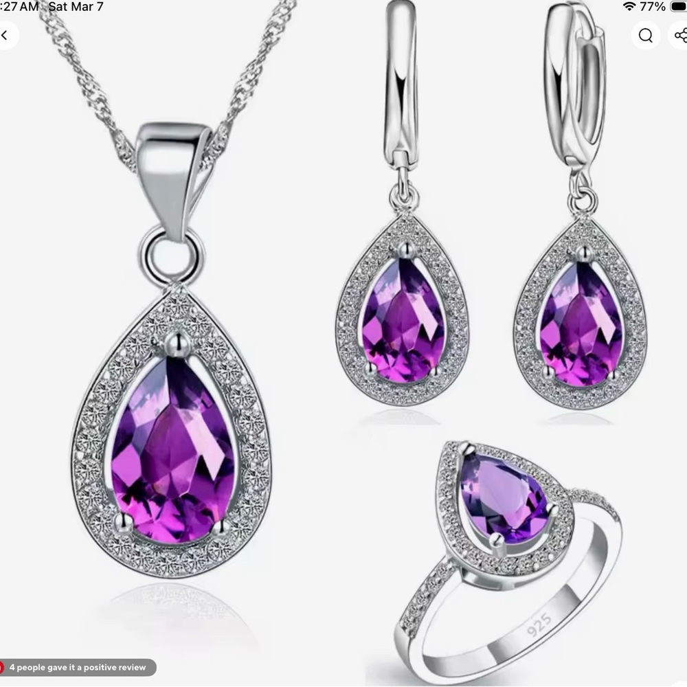 Silver and Purple Teardrop Jewelry Set
